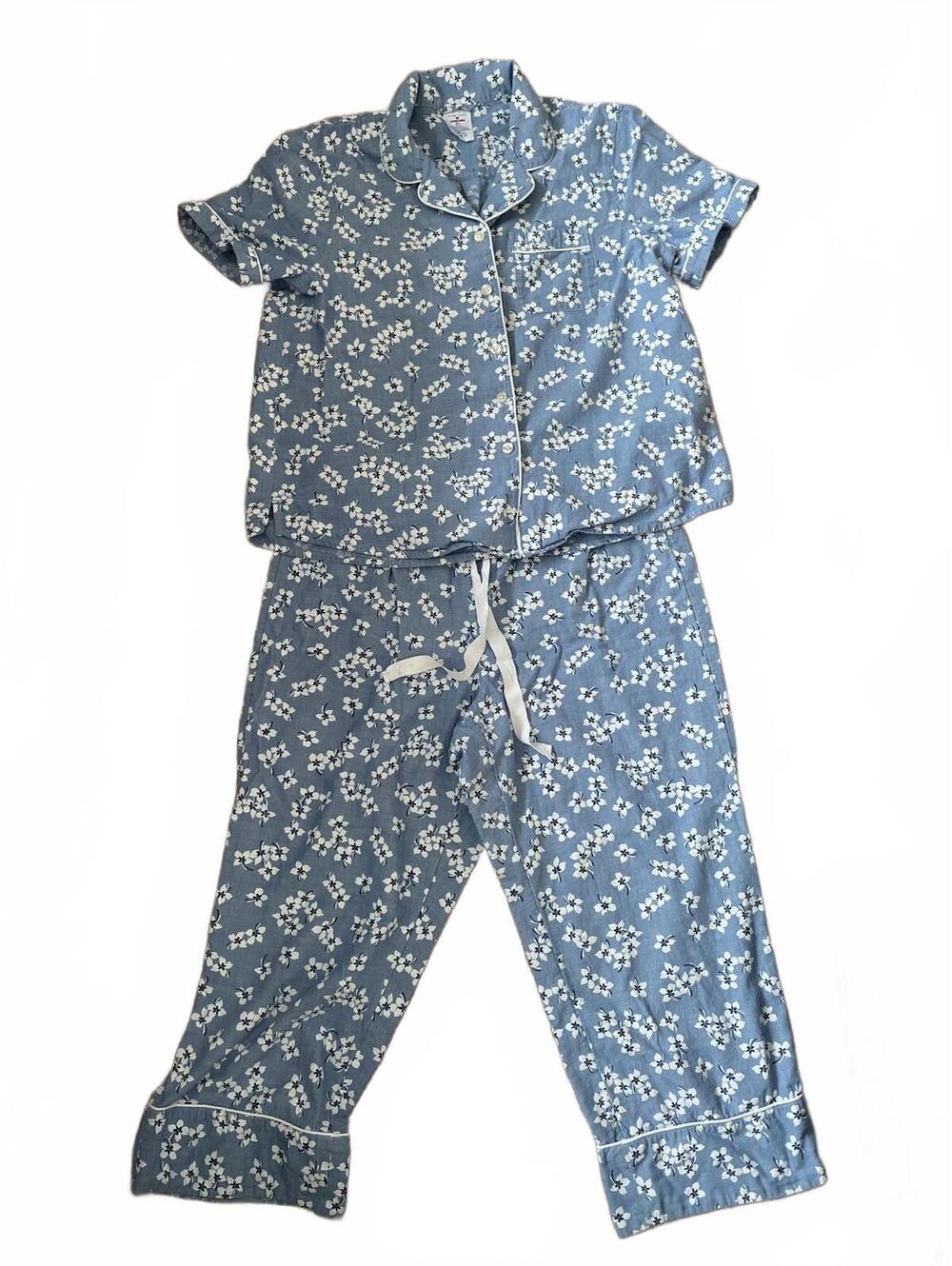 Lands End Draper James 100% Cotton Blue White Floral Summer Pajama Set 10-12 M